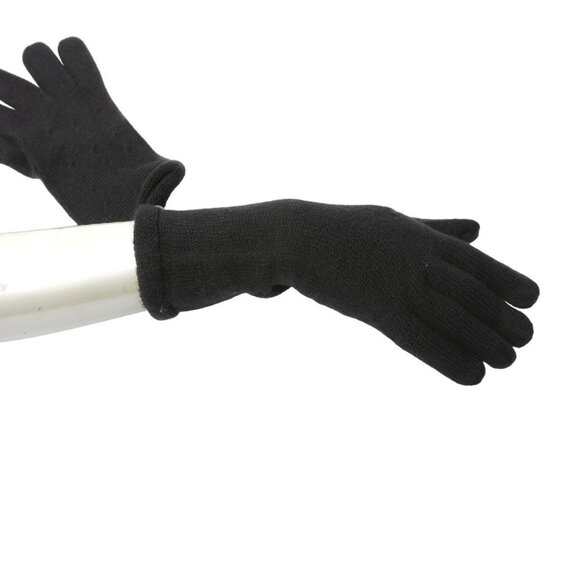 Ricki's Winter Acrylic Knit Gloves Rolled Hem Mid Arm Dotted Black NEW - Picture 3 of 6